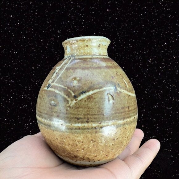 Hand Made Stoneware Pottery Ceramic Vase Hand Crafted Brown Flower Design VTG - Picture 8 of 13